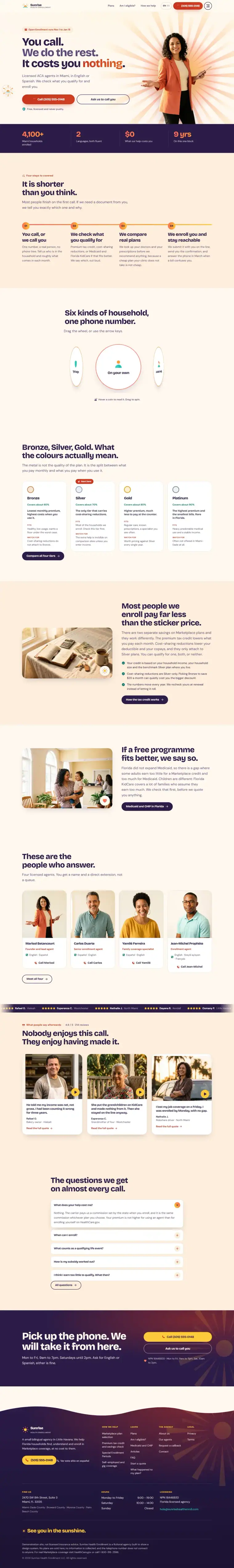 Full home page of the Sunrise Health health marketplace website design