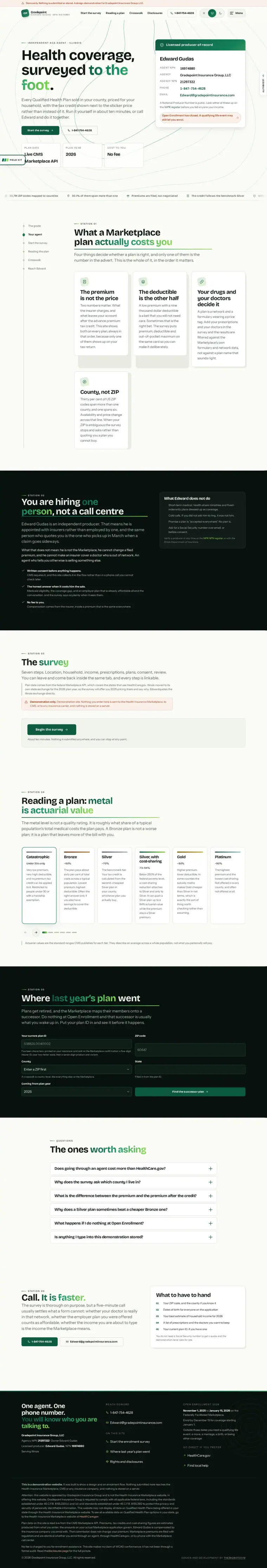 Full home page of the Gradepoint health marketplace website design