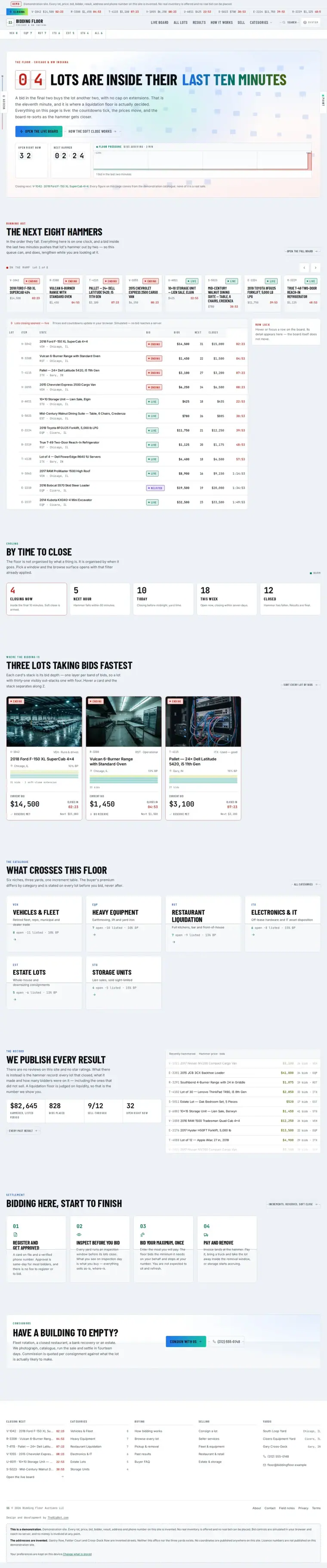 Full home page of the Bidding Floor auction website design