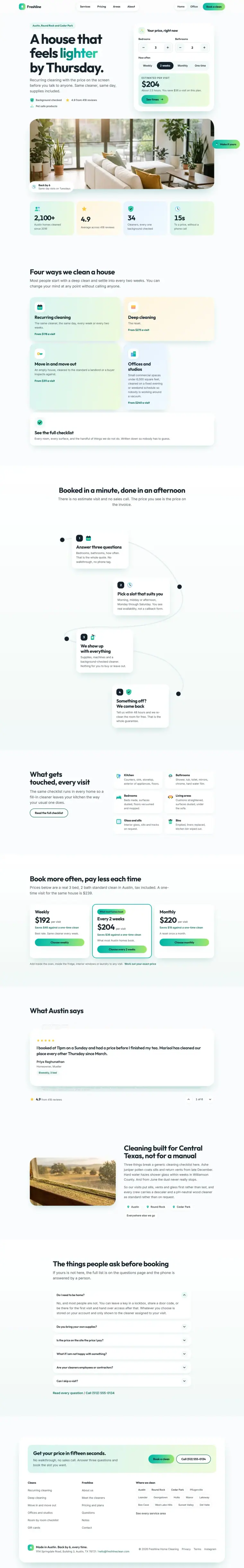 Full home page of the Freshline cleaning website design