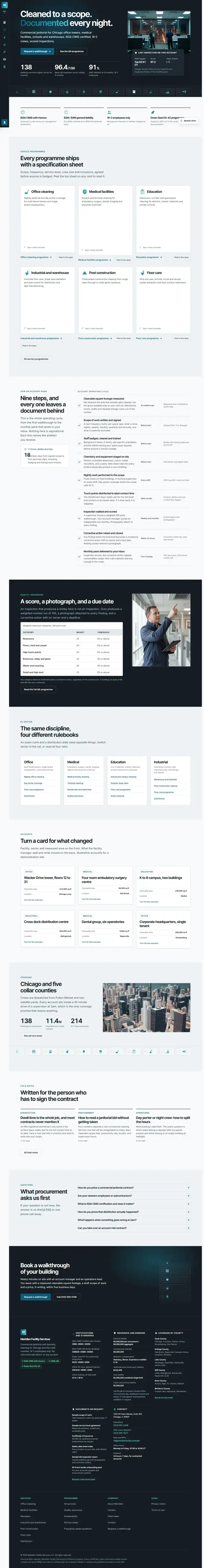 Full home page of the Meridian Facility Services cleaning website design