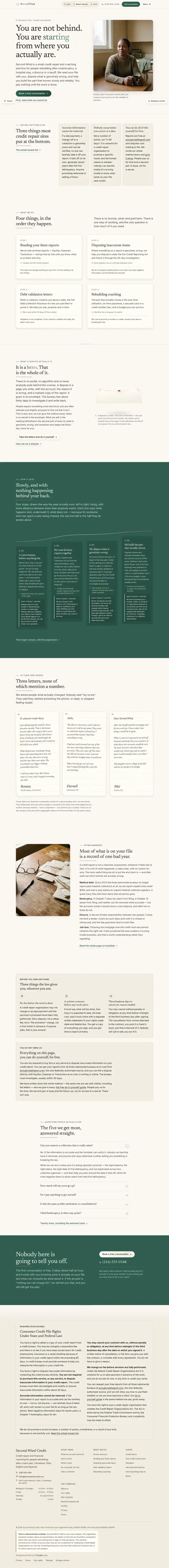 Full home page of the Second Wind Credit credit repair website design