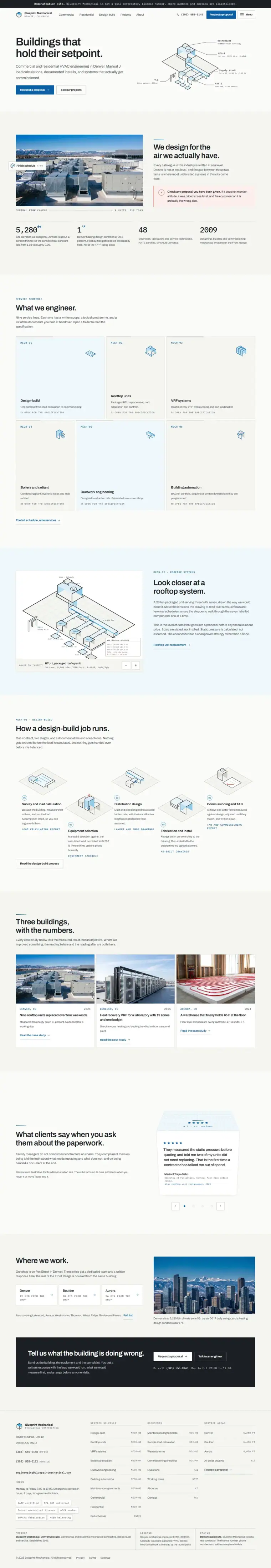 Full home page of the Blueprint Mechanical hvac website design