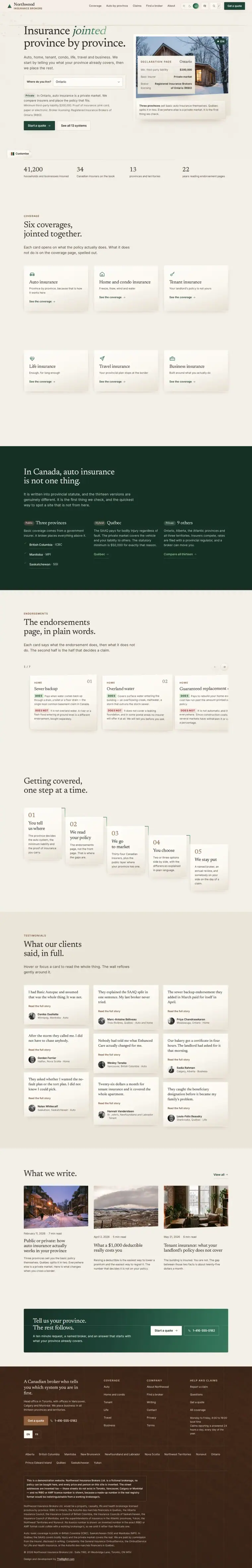 Full home page of the Northwood general insurance website design