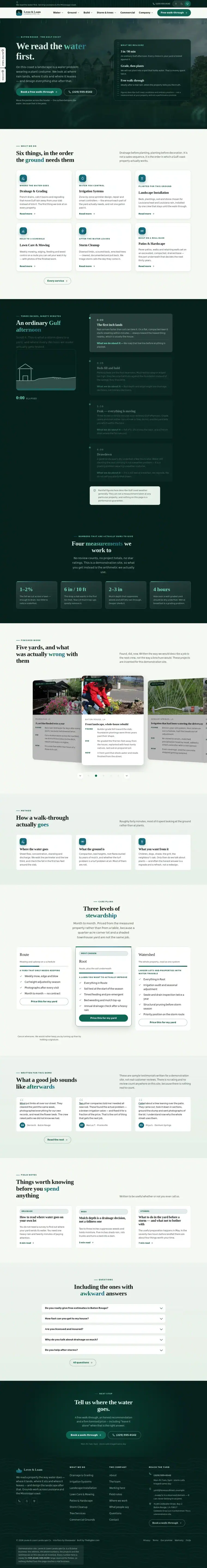 Full home page of the Levee & Loam Landscape Co. landscaping website design