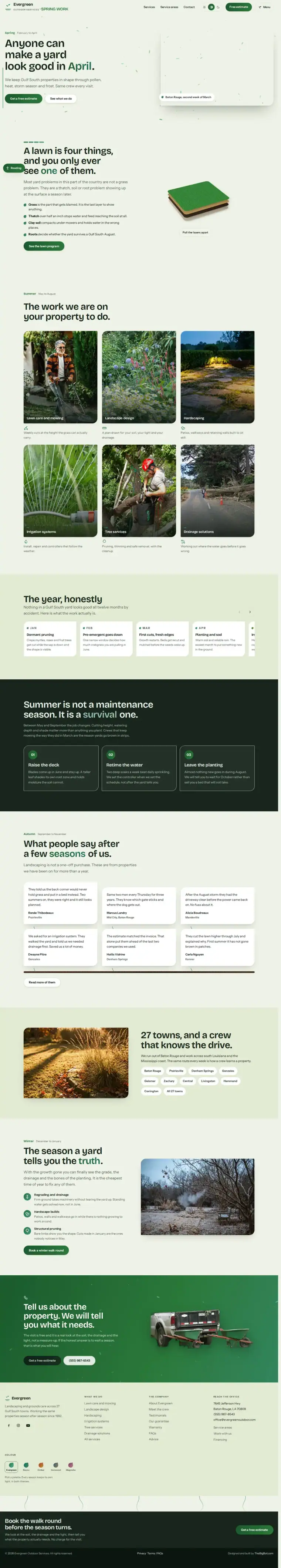 Full home page of the Evergreen Outdoor Services landscaping website design