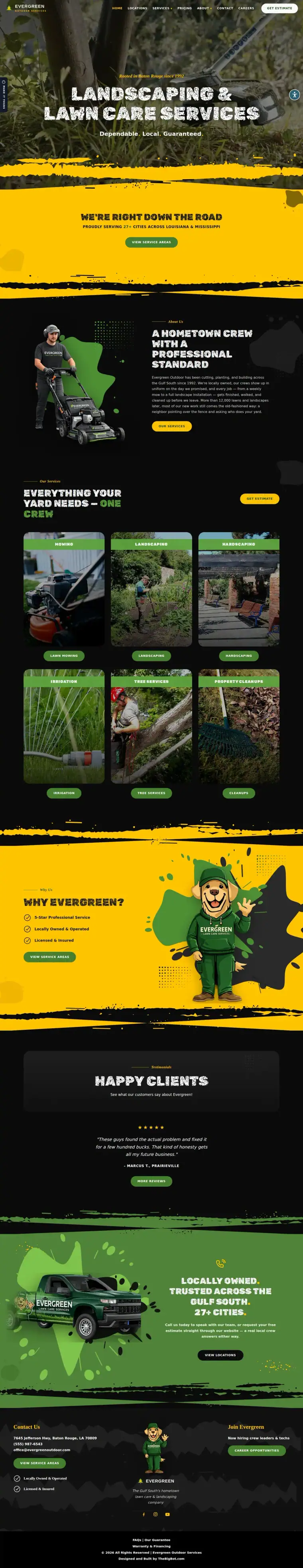Full home page of the Evergreen Landscaping — August 2026 landscaping website design