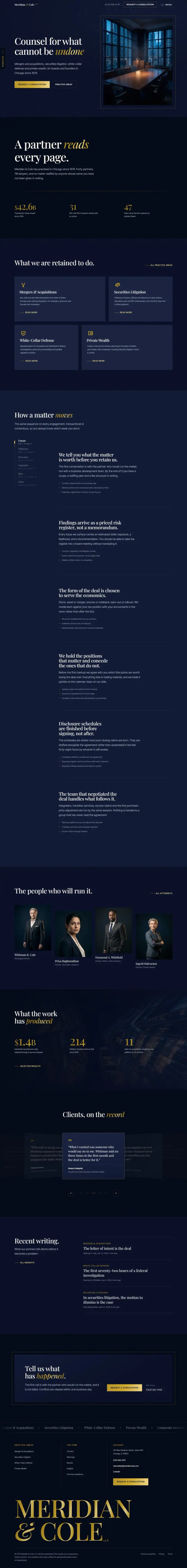Full home page of the Meridian & Cole legal website design