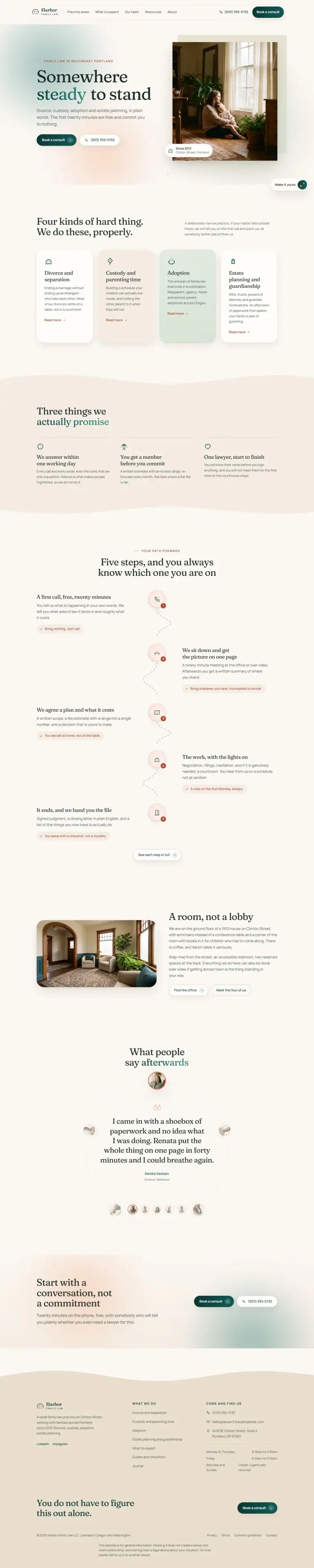 Full home page of the Harbor Family Law legal website design
