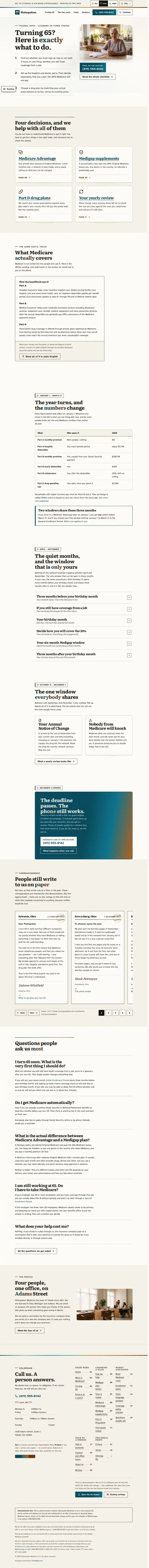 Full home page of the Plainspoken Medicare medicare website design
