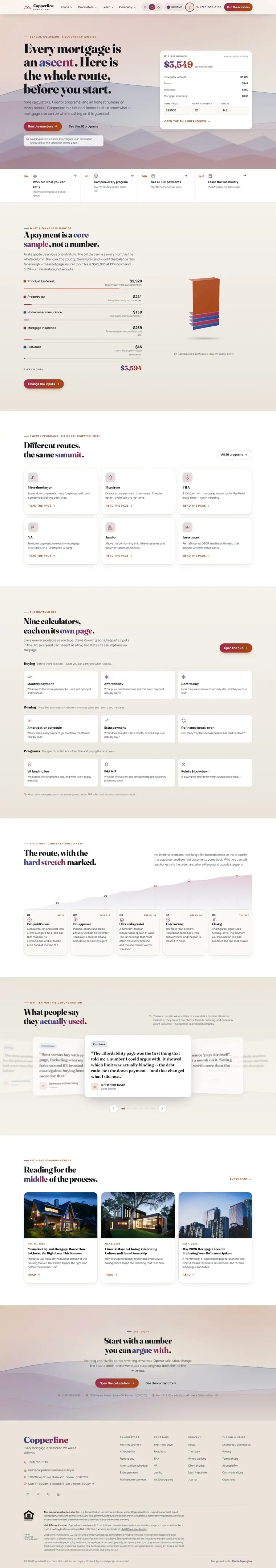 Full home page of the Copperline Home Loans mortgage website design