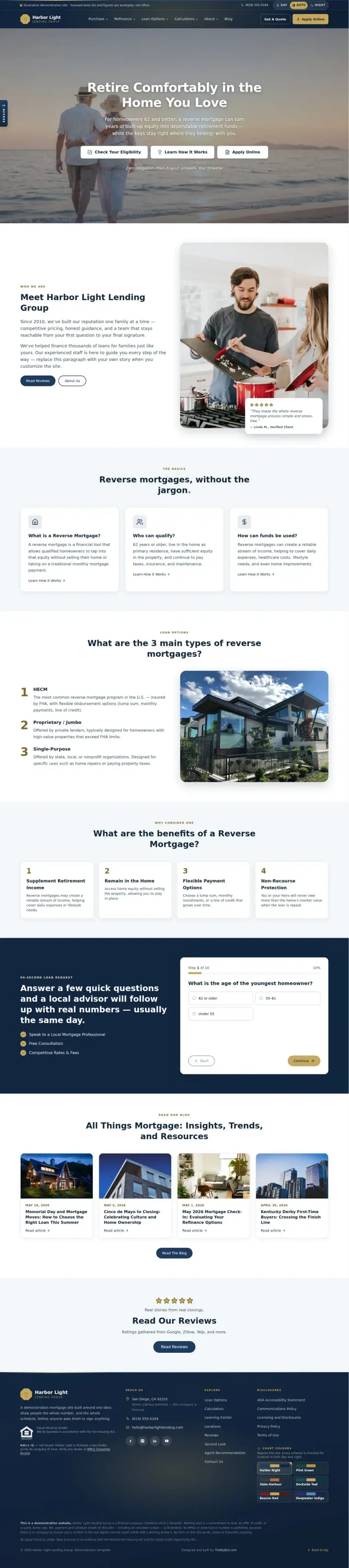 Full home page of the Harbor Light Lending Group — August 2026 mortgage website design