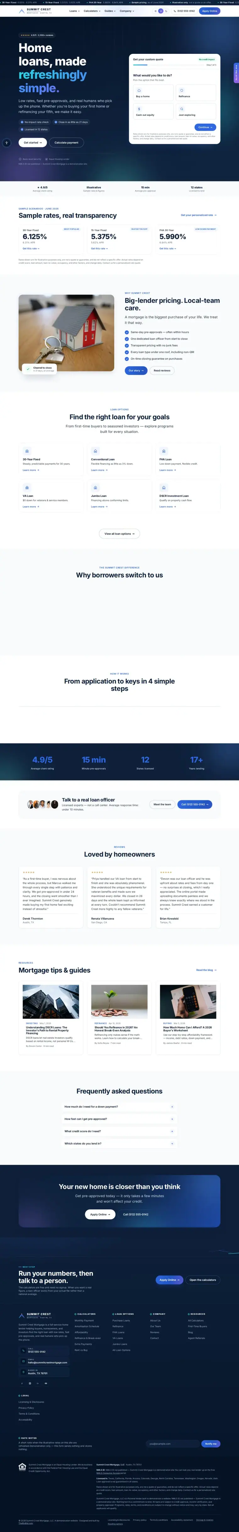 Full home page of the Summit Crest Mortgage — August 2026 mortgage website design