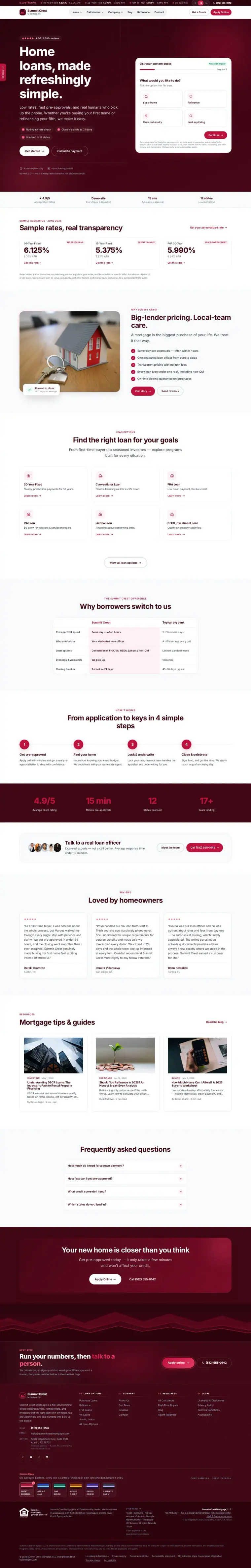 Full home page of the Summit Crest Mortgage, Rose — August 2026 mortgage website design