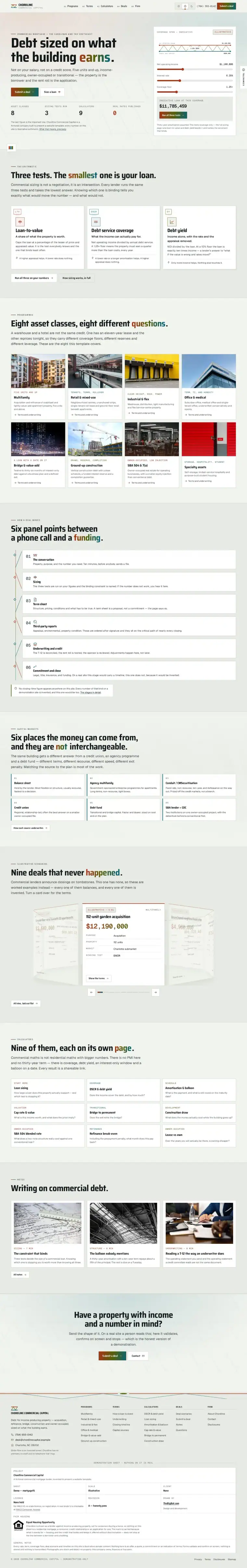 Full home page of the Chordline Commercial Capital mortgage website design