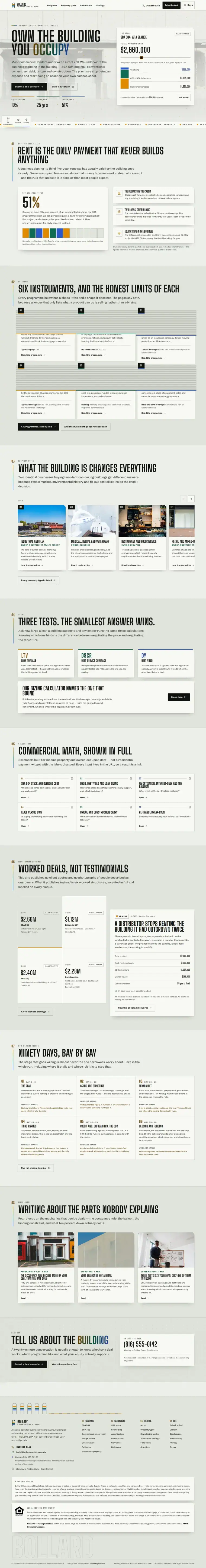Full home page of the Bollard Commercial Capital mortgage website design