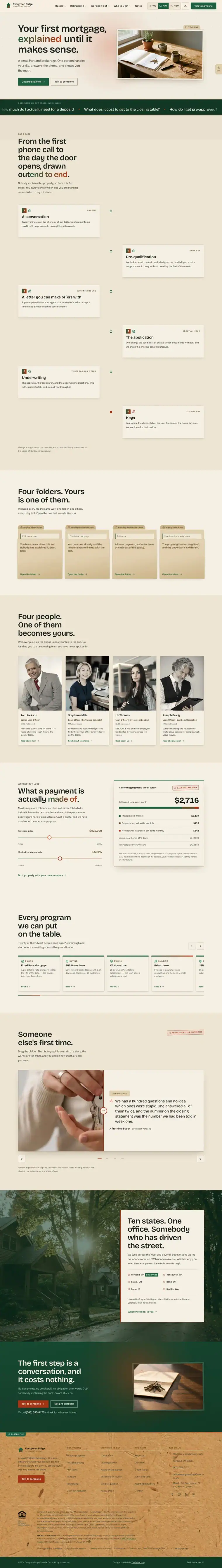 Full home page of the Evergreen Ridge Financial Group mortgage website design
