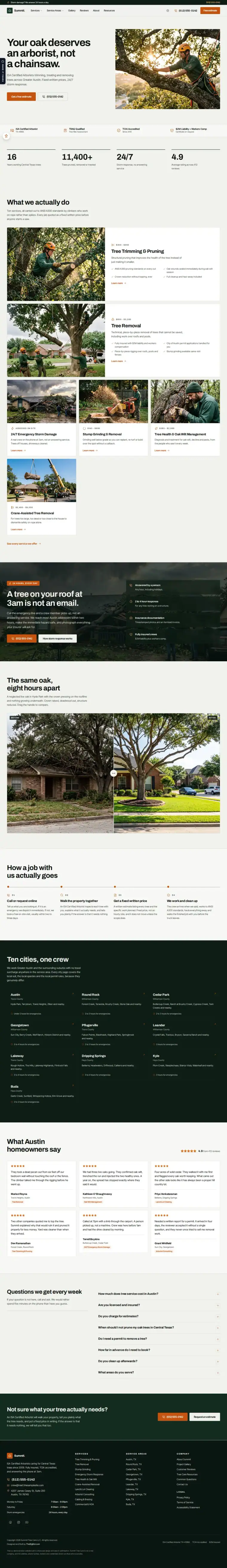 Full home page of the Summit Tree Care — August 2026 tree care website design