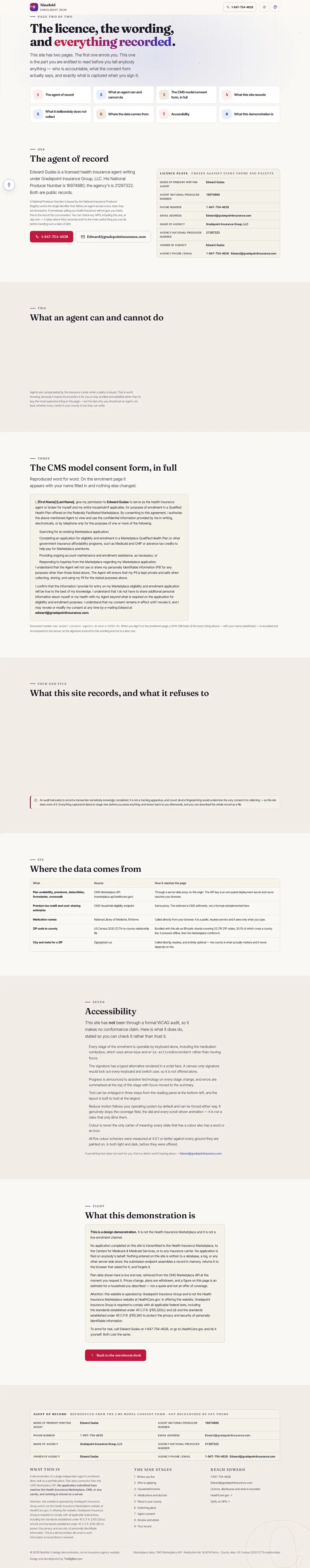 The agent page of the Ninefold health marketplace website design