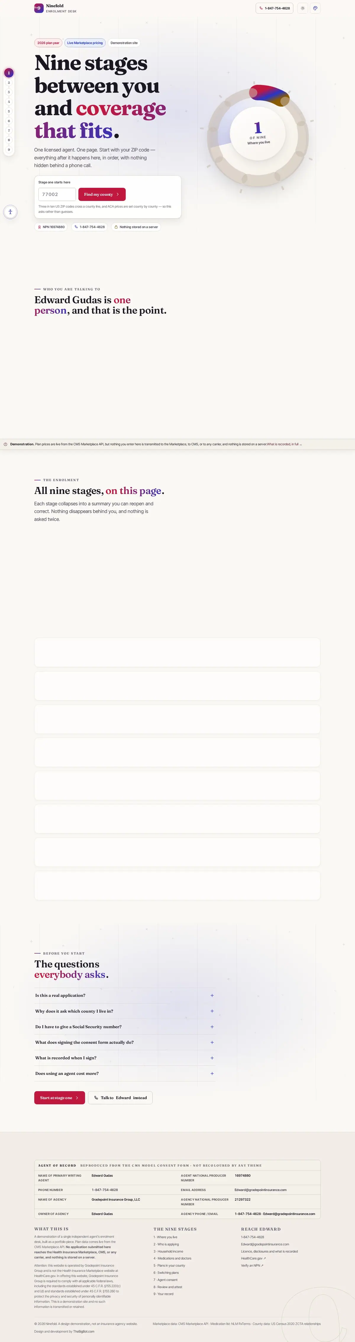 The home page of the Ninefold health marketplace website design