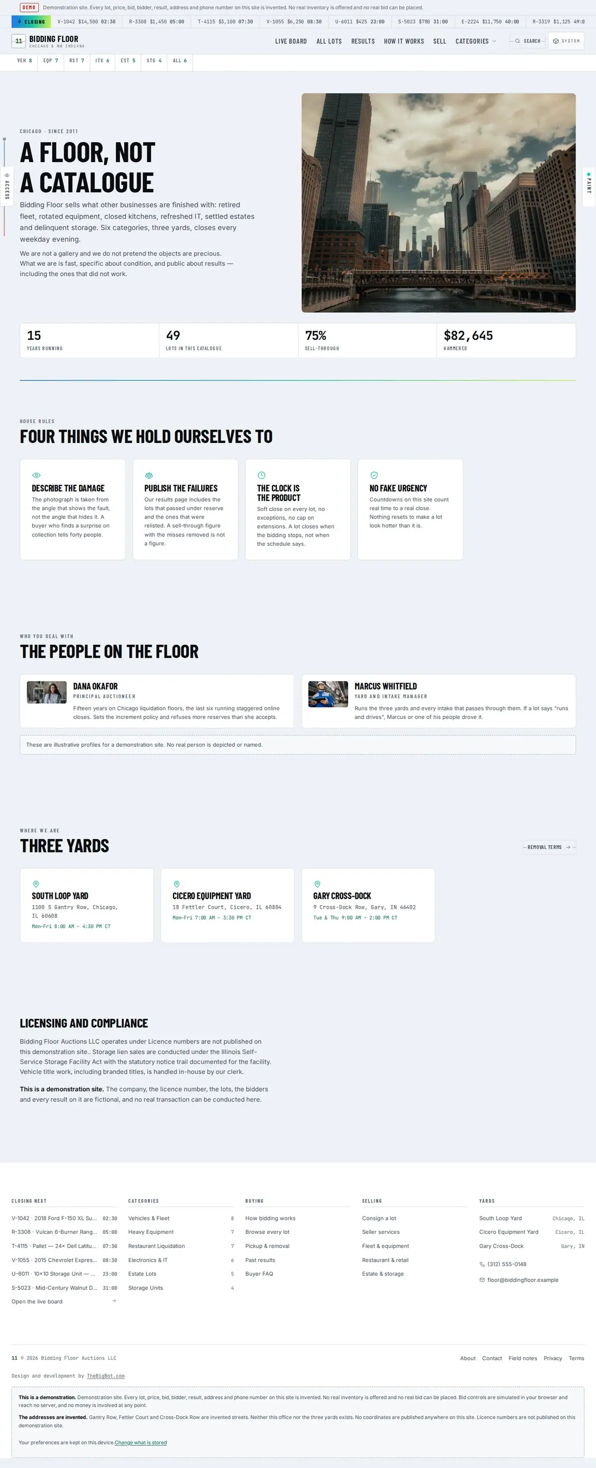 The about page of the Bidding Floor auction website design