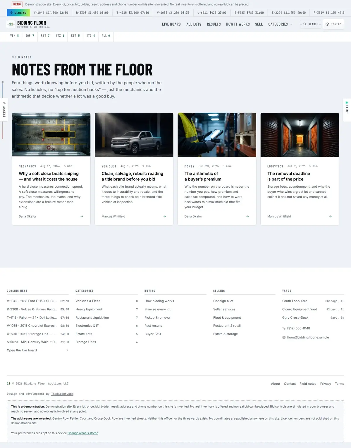 The blog page of the Bidding Floor auction website design