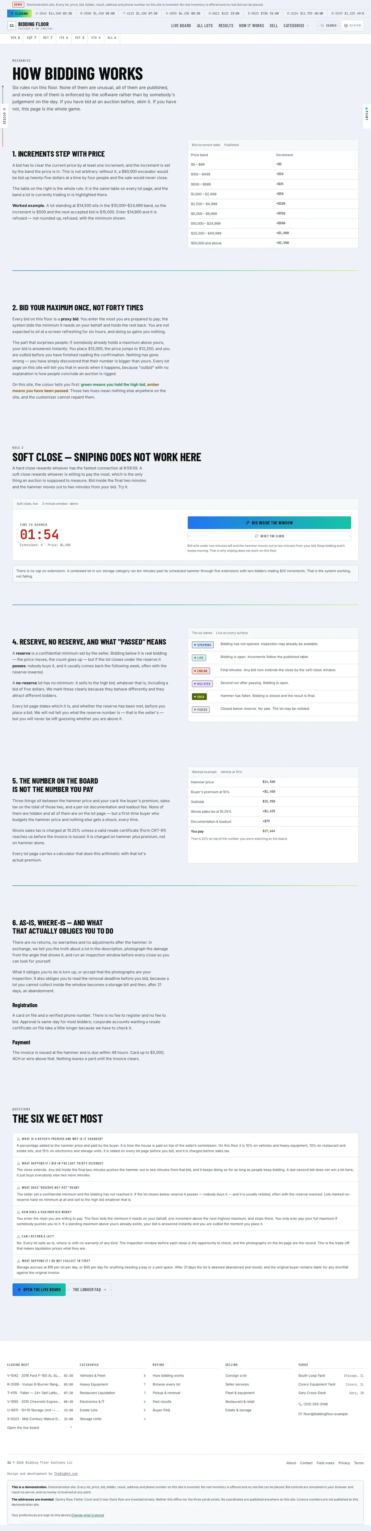 The how bidding works page of the Bidding Floor auction website design