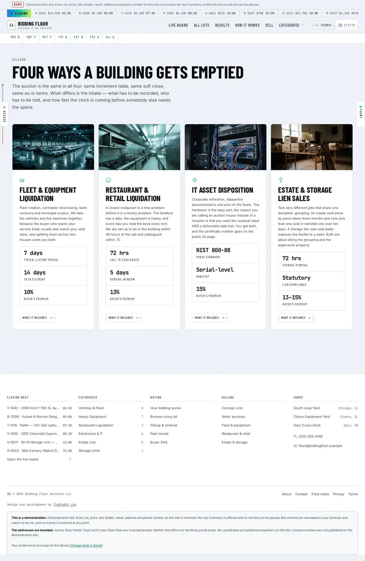 The services page of the Bidding Floor auction website design