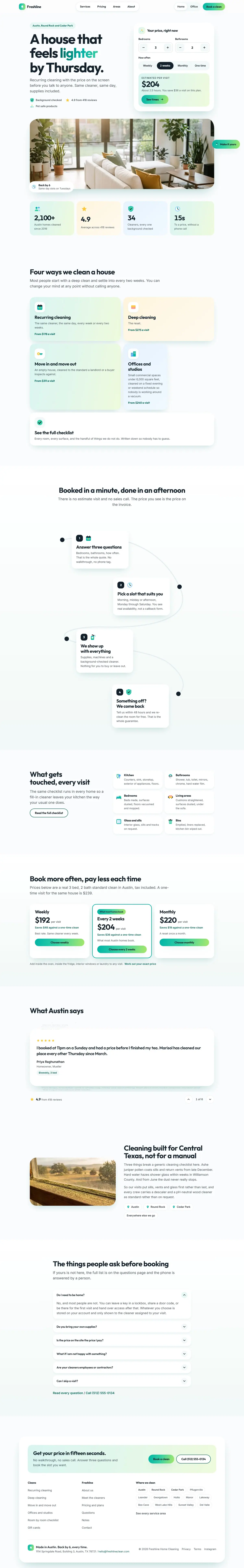 The home page of the Freshline cleaning website design