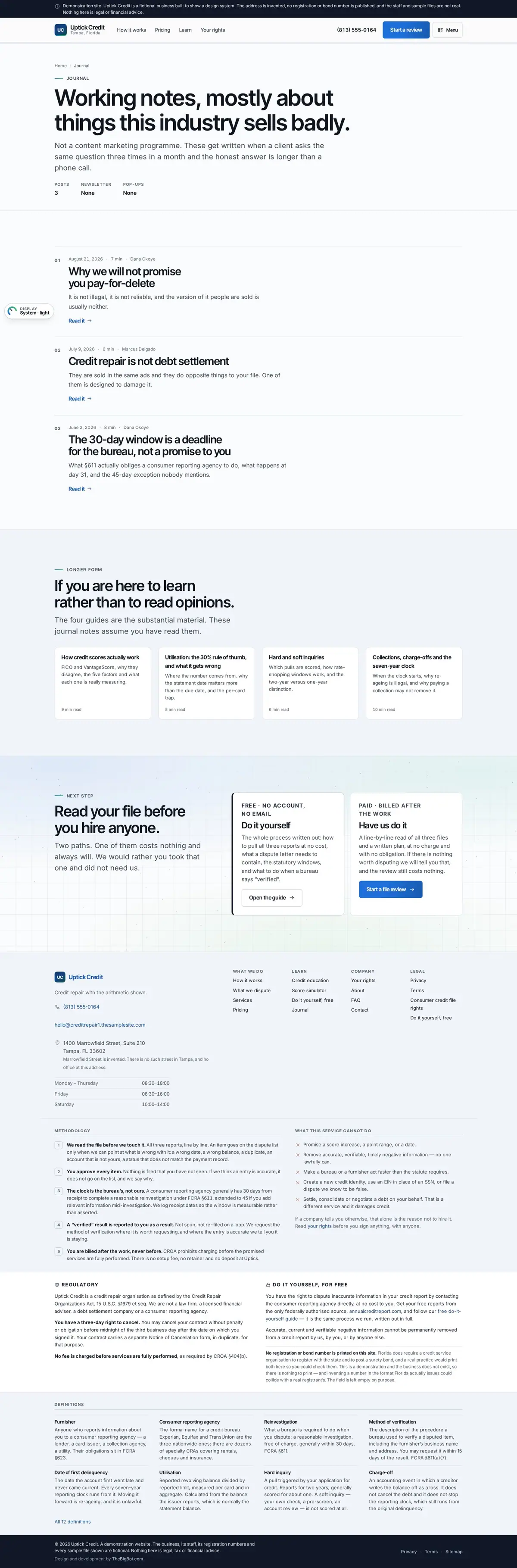 The blog page of the Uptick Credit credit repair website design