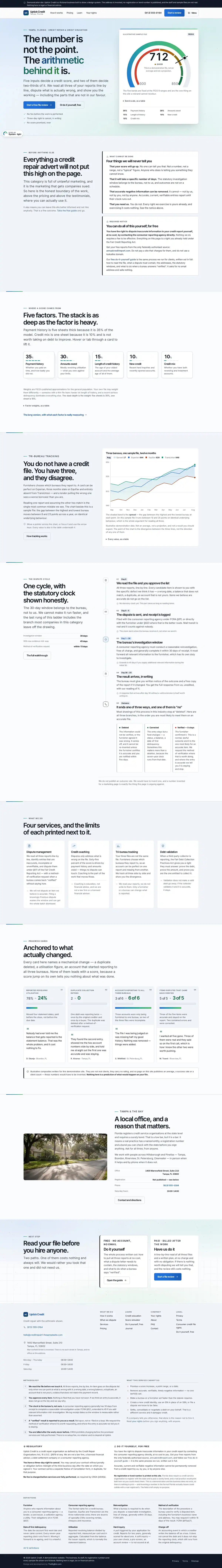 The home page of the Uptick Credit credit repair website design