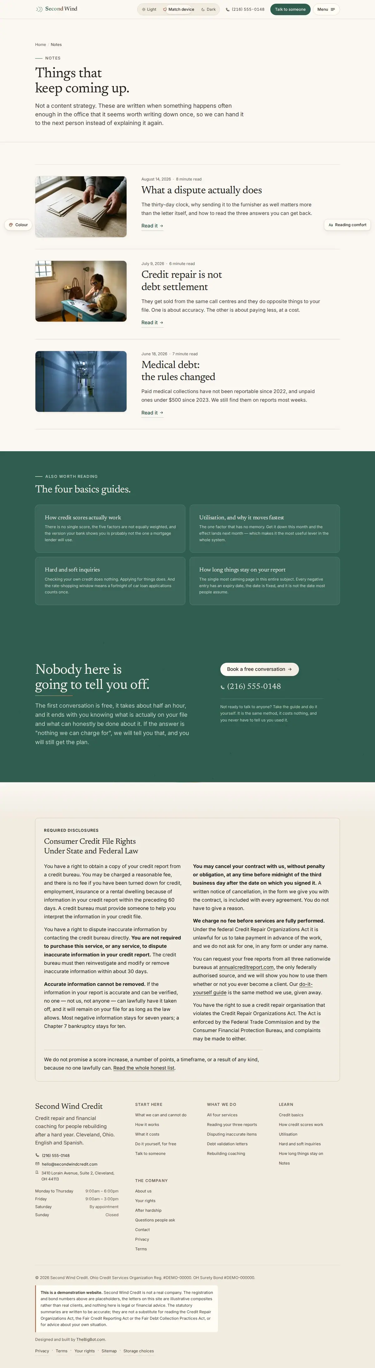 The blog page of the Second Wind Credit credit repair website design