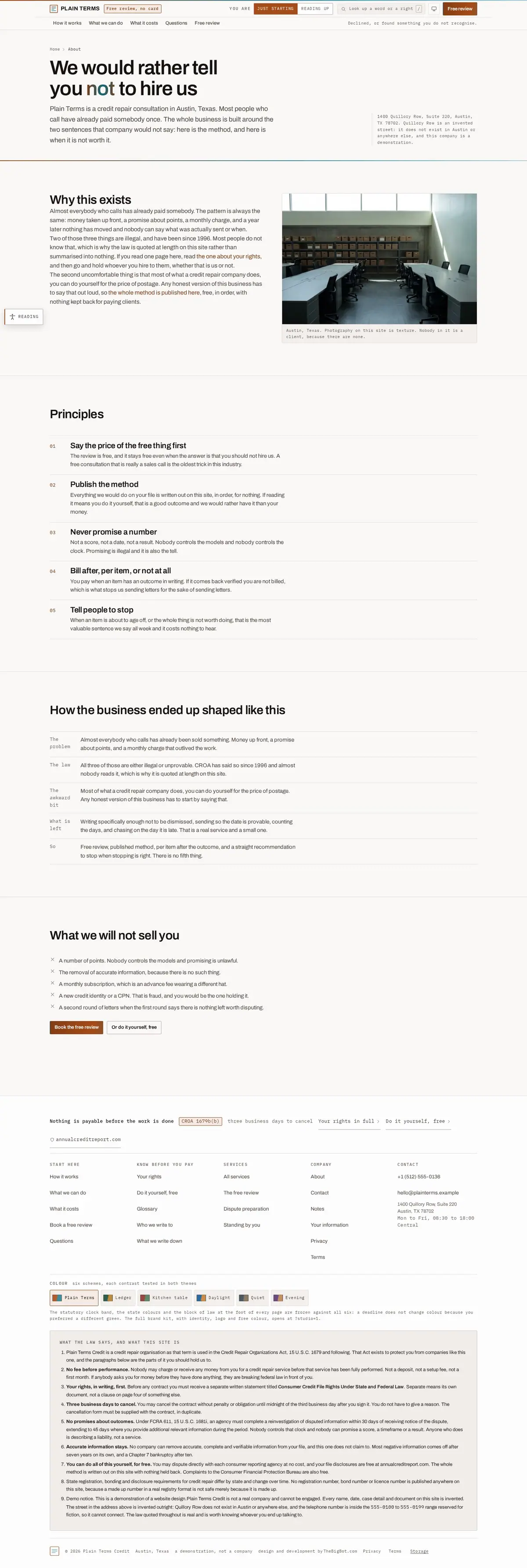 The about page of the Underwrite credit repair website design