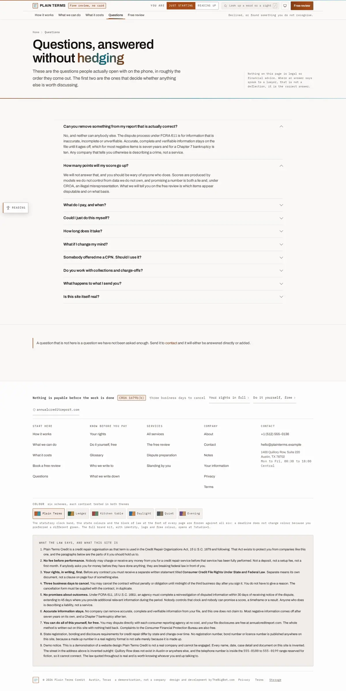 The faq page of the Underwrite credit repair website design