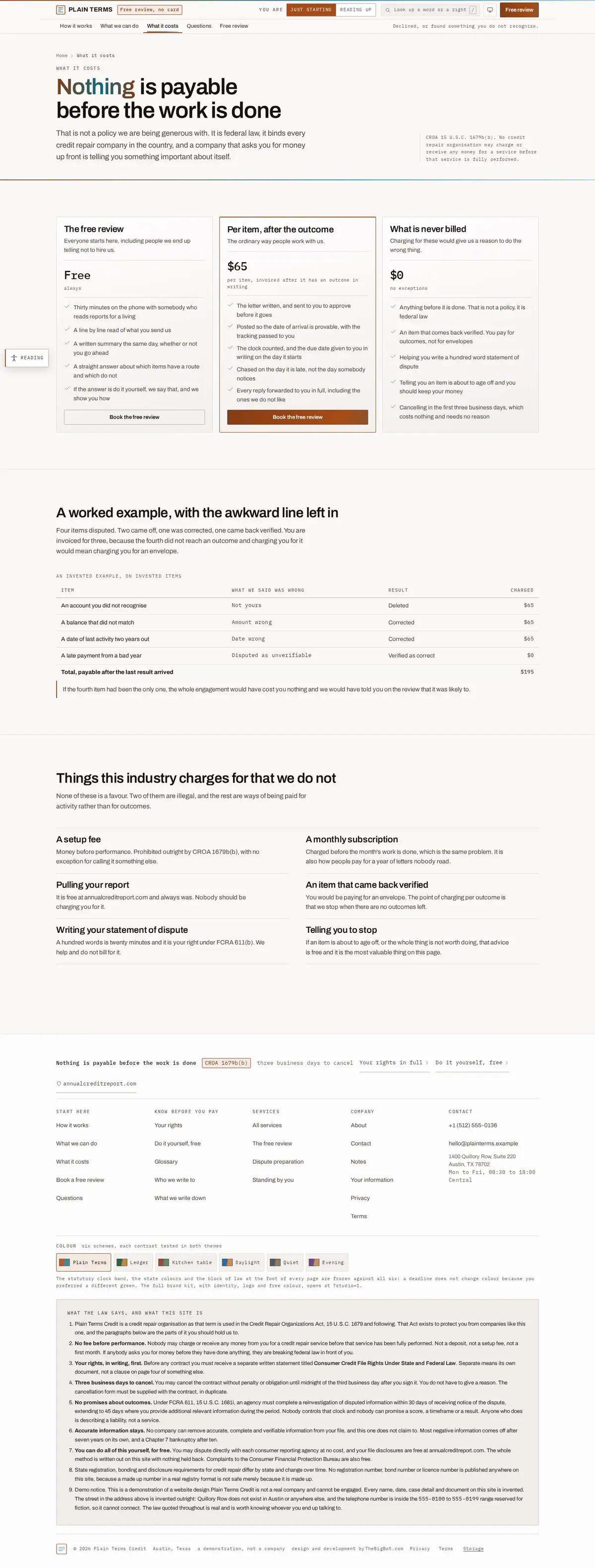 The pricing page of the Underwrite credit repair website design