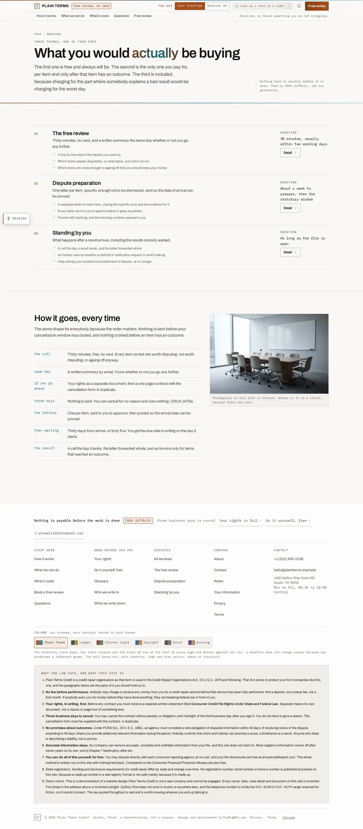 The services page of the Underwrite credit repair website design