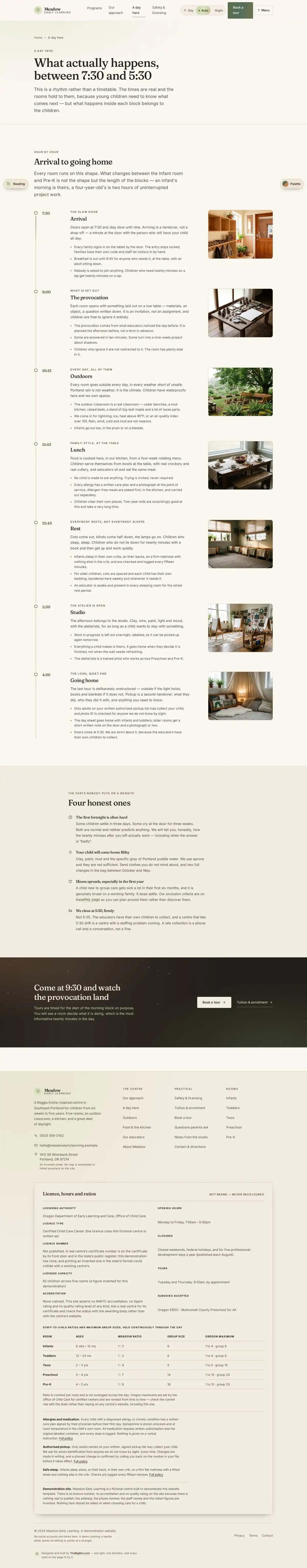 The a day here page of the Meadow Early Learning daycare & early learning website design