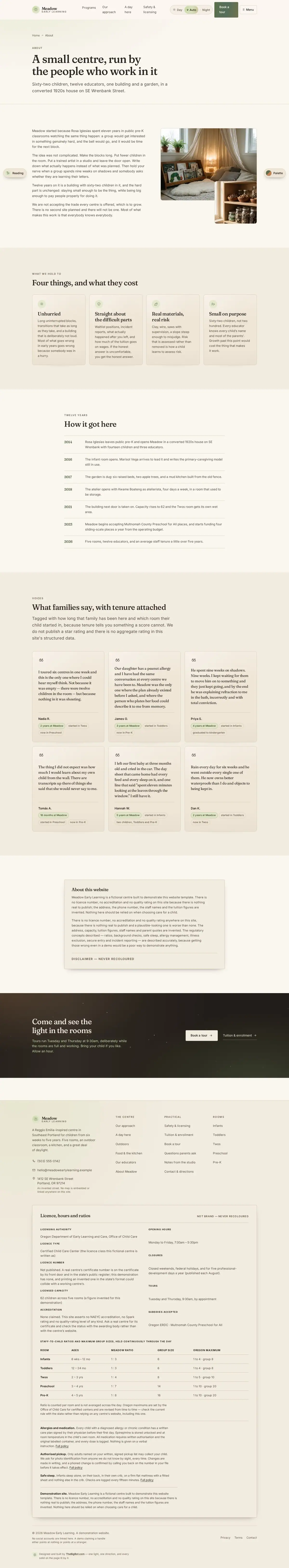 The about page of the Meadow Early Learning daycare & early learning website design