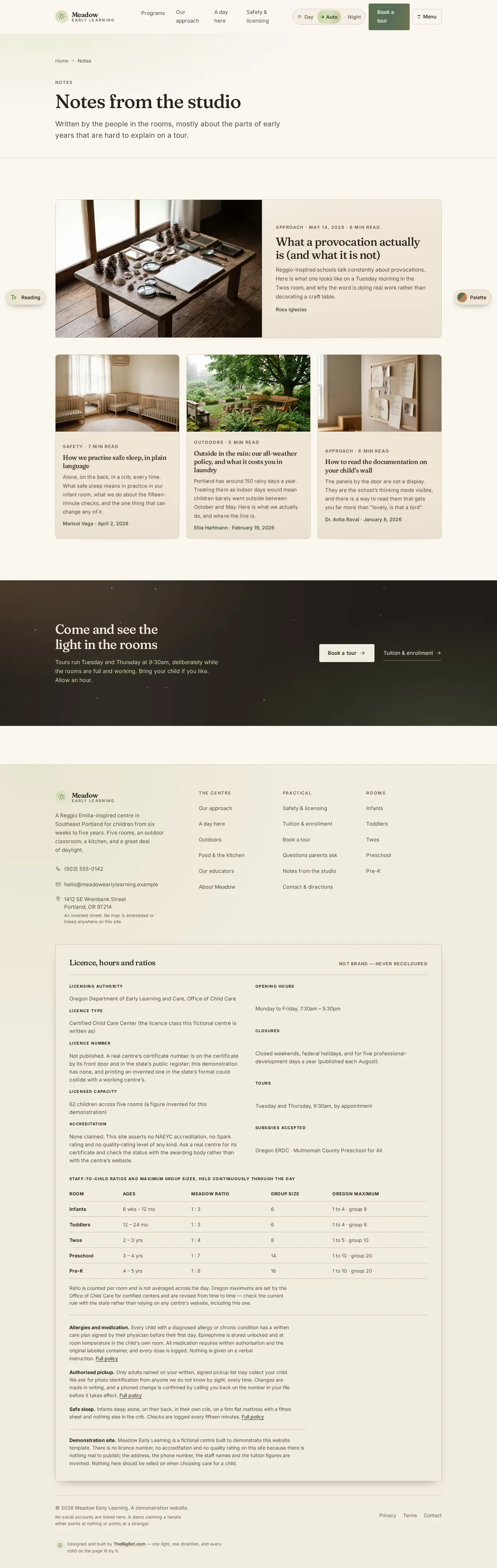 The blog page of the Meadow Early Learning daycare & early learning website design