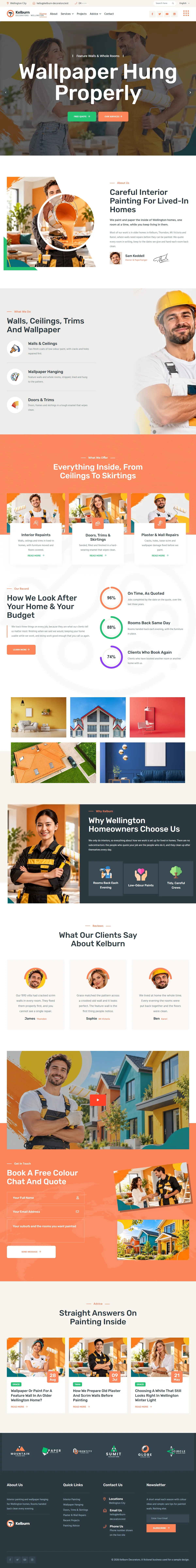 The home page of the Kelburn Decorators painting website design