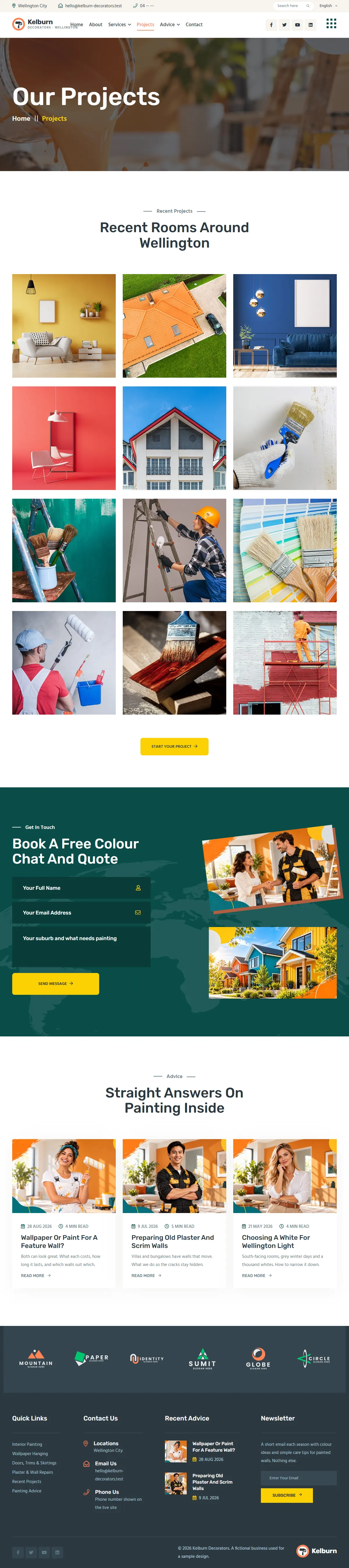 The projects page of the Kelburn Decorators painting website design
