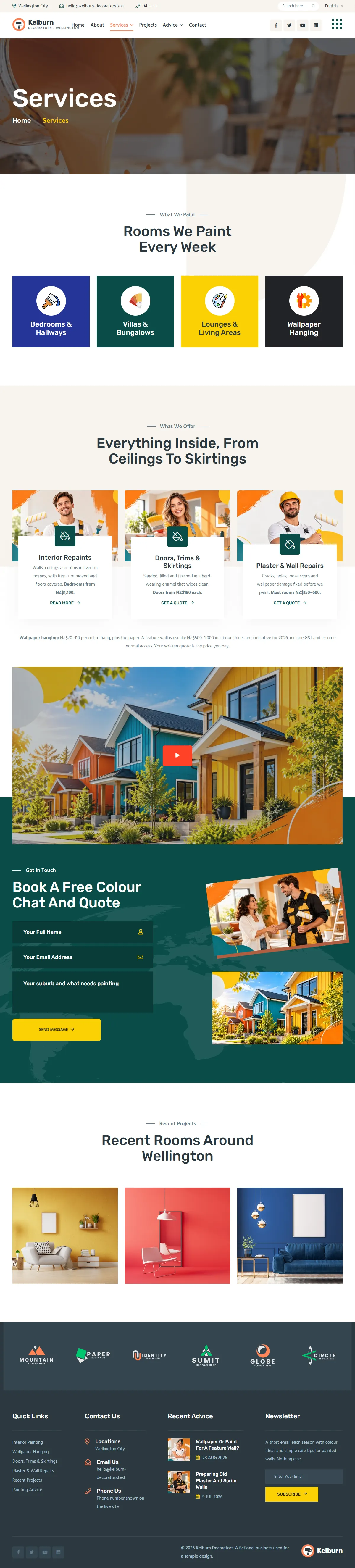 The services page of the Kelburn Decorators painting website design