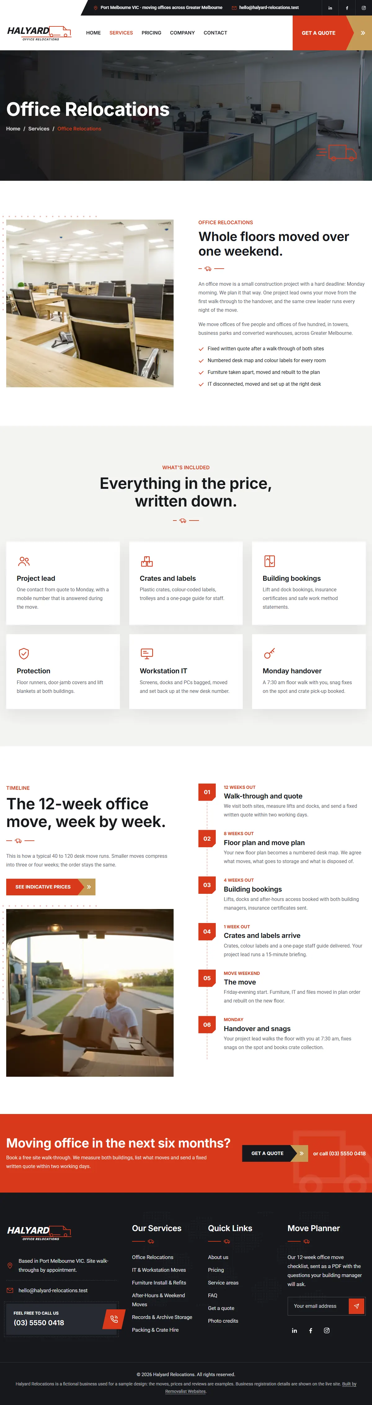 The office relocations page of the Halyard Relocations removalists website design