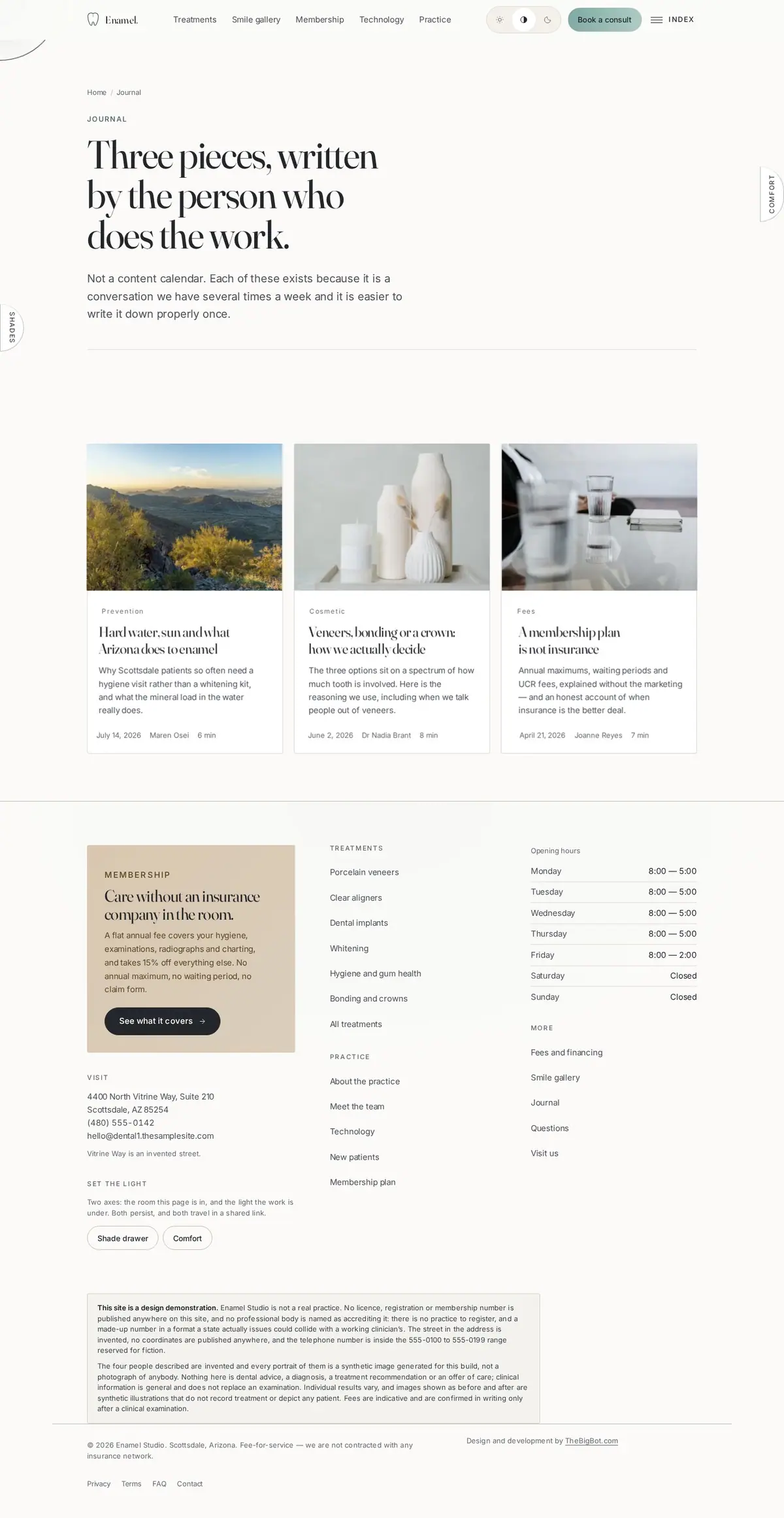 The blog page of the Enamel Studio dental website design