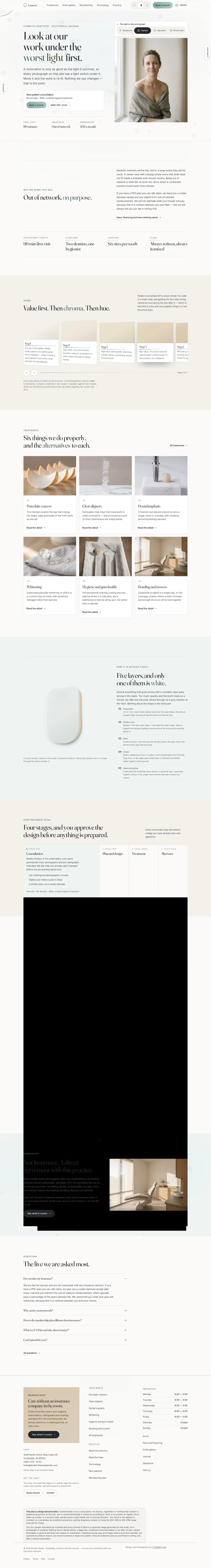 The home page of the Enamel Studio dental website design
