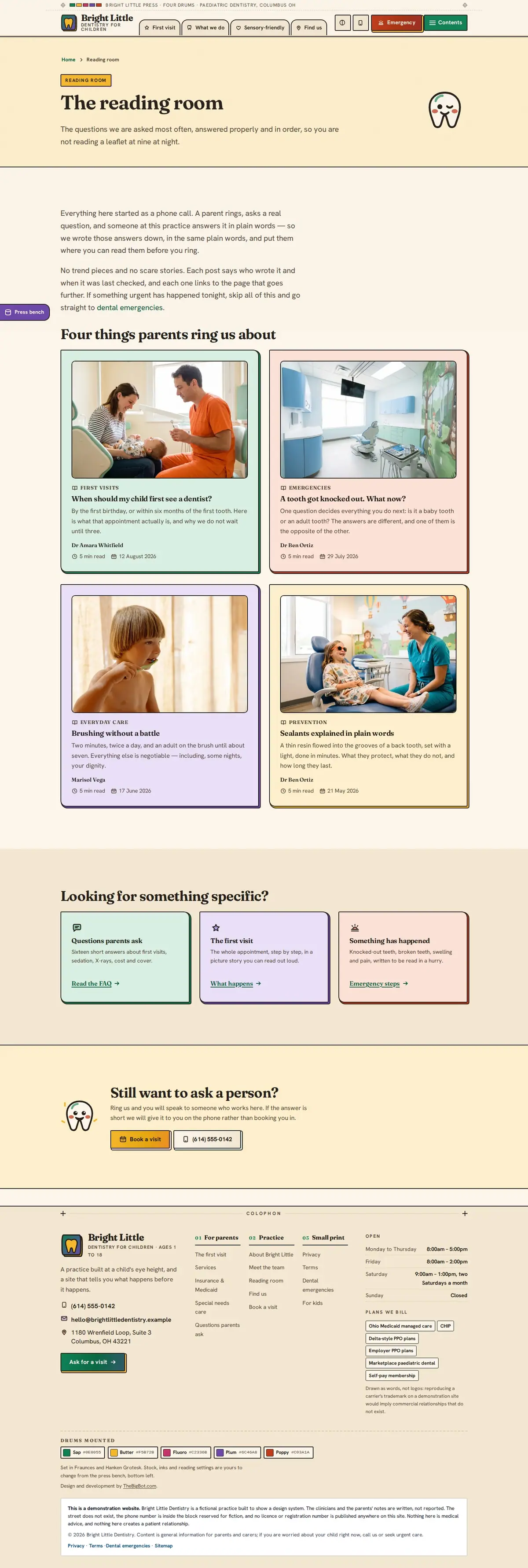The blog page of the Bright Little Dentistry dental website design