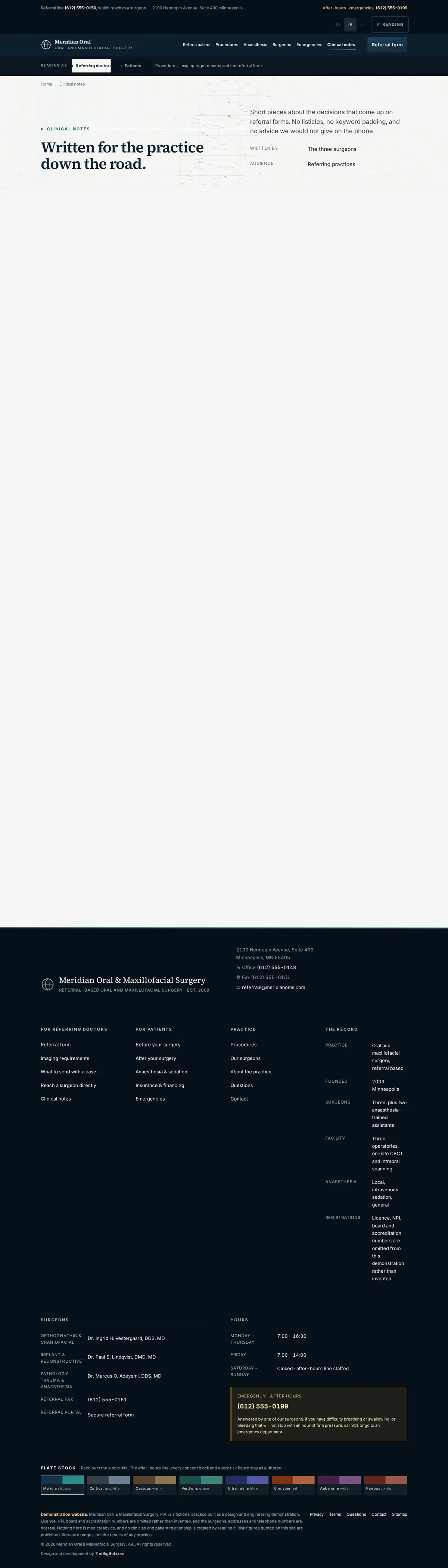 The blog page of the Meridian Oral Surgery dental website design