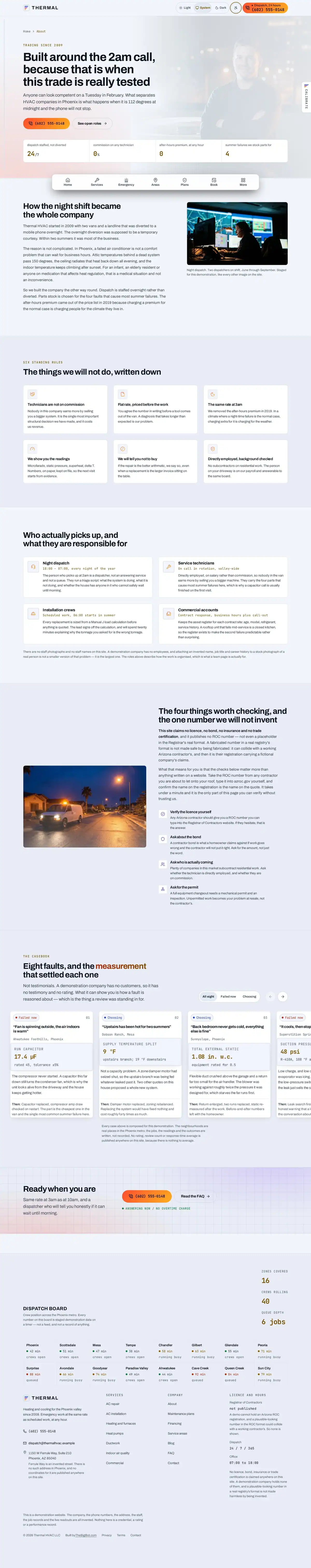 The about page of the Thermal hvac website design