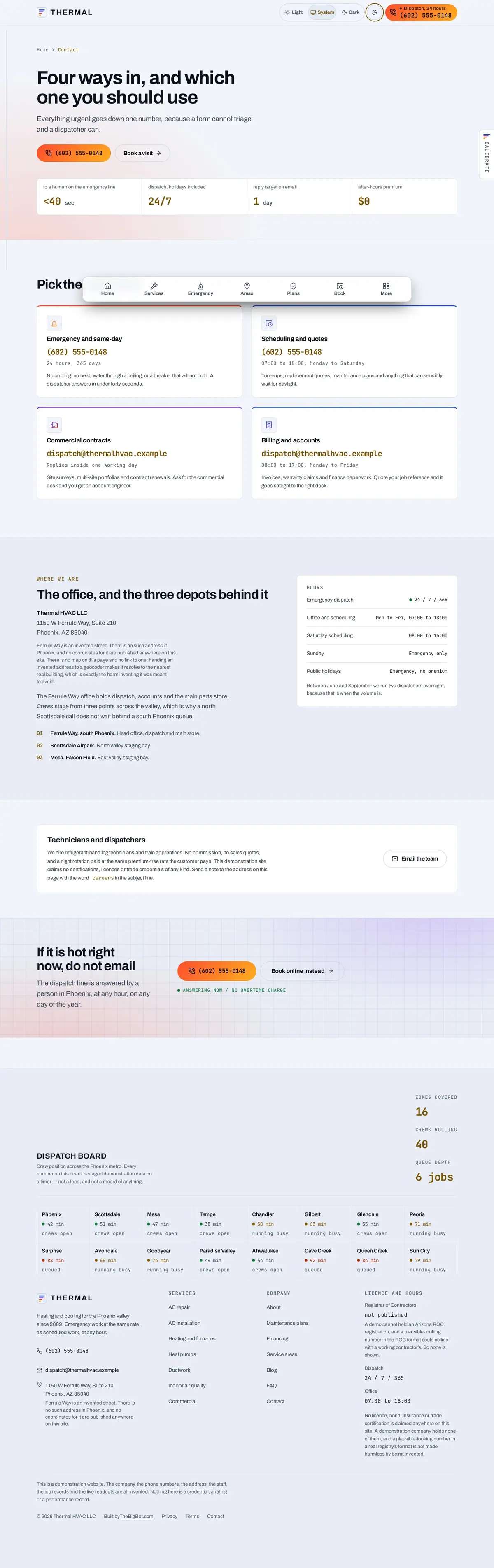 The contact page of the Thermal hvac website design