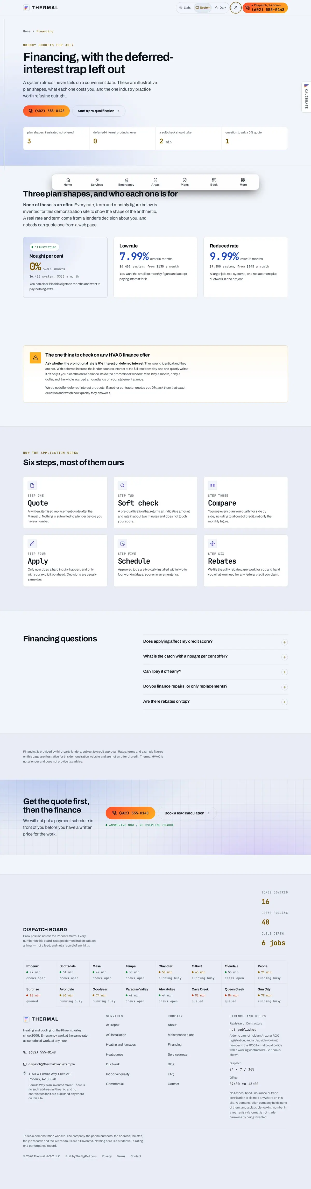 The financing page of the Thermal hvac website design